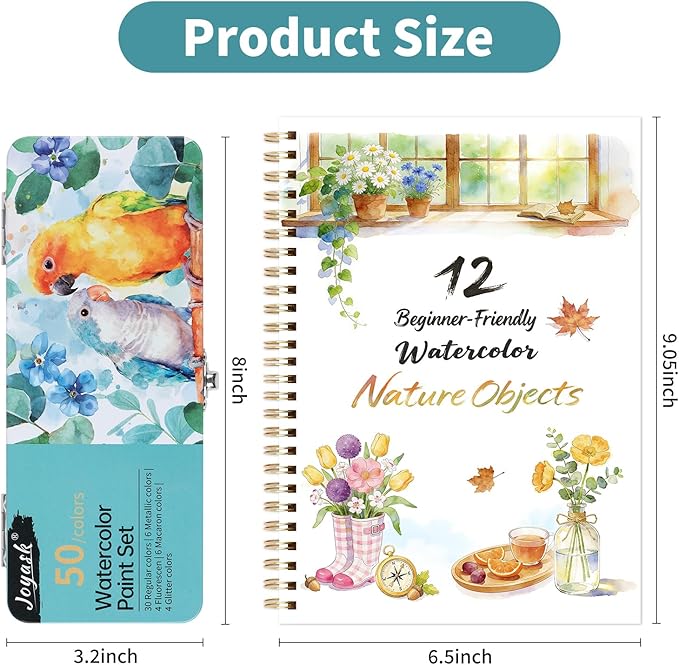 Watercolor Workbook with 12 Nature Patterns, 50 Colors Watercolor Paint Set | Water Coloring Book, Beginner-Friendly Watercolor Workbooks for Creative Exploration Gift for Adults