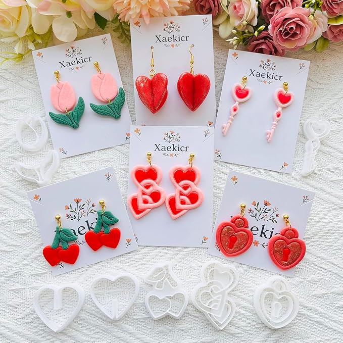 Heart Theme Polymer Clay Cutters – Molds, Clay Cutters for Polymer Clay, Clay Earring Tools Set