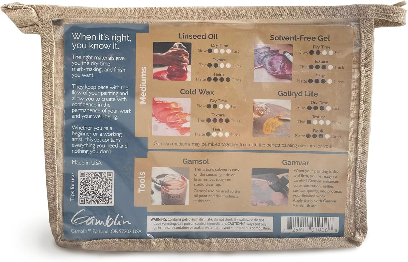 Gamblin Oil Painting Must Haves Mediums Set, Kit Includes 6 Gamblin Trial-Sized Mediums and Varnish