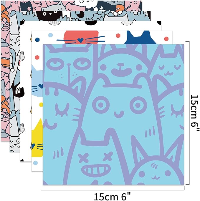 Origami Paper Kit 100 Sheets, 6x6 Inch Double Sided 40 Vivid Colored Paper | 70GSM Colorful Paper,40 Different Pattern Origami Kit,DIY Hand Crafts,Arts Creativity,Easy to Fold,No-Fading.Watercolor Cat
