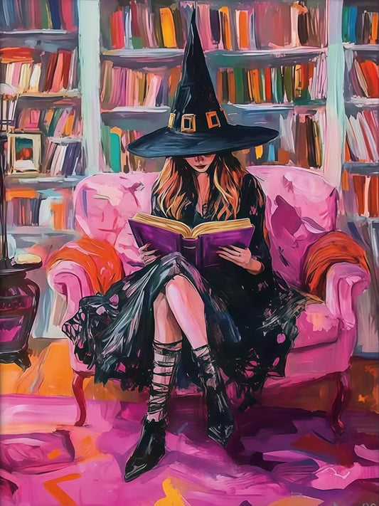 Halloween Witch Book Paint by Numbers Kit for Adults Beginners 12x16In | Easy Adult Paint by Number Kits On Canvas, DIY Acrylic Oil Painting Kits for Halloween Home Wall Decor