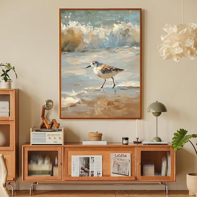 Coastal Bird Paint by Numbers Kit for Adults Framed Canvas, Frameworkless