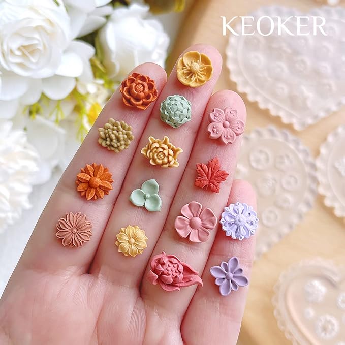 KEOKER Polymer Clay Molds - 12 Pcs Mini Floral Clay Molds for Jewelry Making, Earring Decoration (Substitute Polymer Clay Cutters)