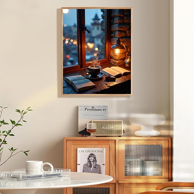 Fountor Window View Paint by Numbers Kit for Adults Beginner, Coffee Adult Paint by Number Kits on Canvas Without Frame, Acrylic Painting by Numbers for Home Decor Gift 16” W x 20”L