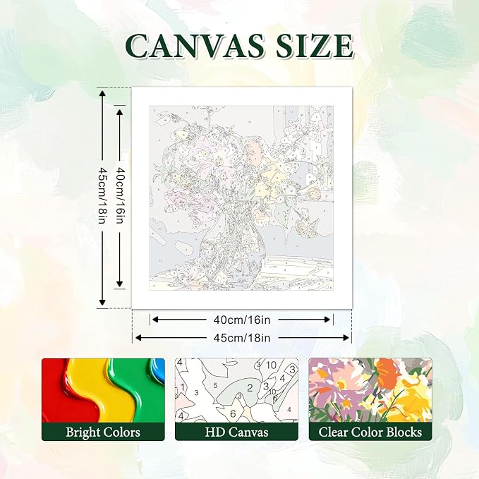 PHANTASYART Flowers Vased Paint by Numbers Kit for Adults 16x16inch | Flowers Adult Paint by Numbers, Flower Canvas Paint by Numbers for Adults, DIY Acrylic Paint Kit, Gifts & Home Decor