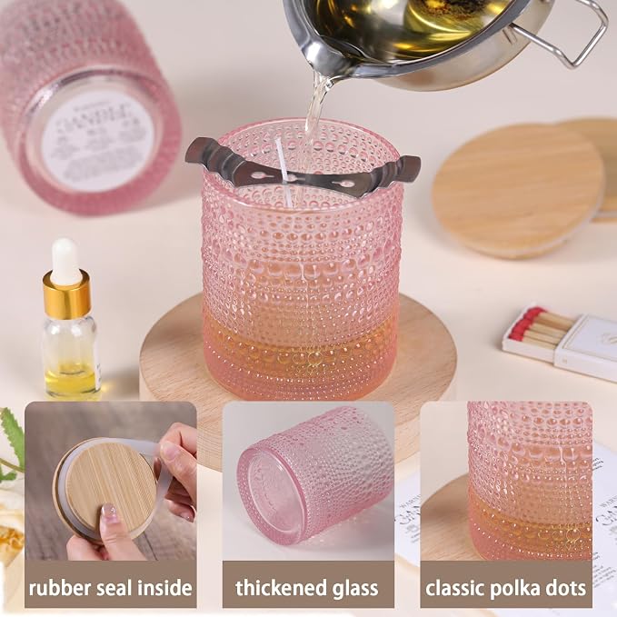 DARJEN 8 Pcs 14oz Glass Candle Jars with Lids, Candle Containers Tins-Pink | 14oz Capacity, Thick Heat-Resistant Glass, Safe for Hot Wax Pouring, Ideal for DIY & Gifts