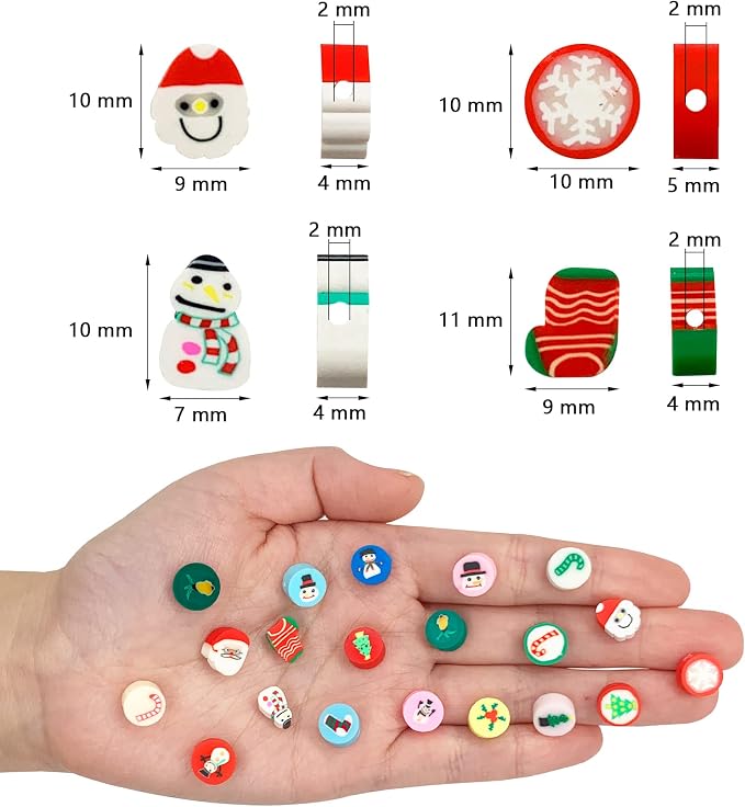 100 Pcs Christmas Polymer Clay Beads Cartoon Heishi Spacer Beads Supplies for DIY Bracelet Earring Necklace Jewelry Making