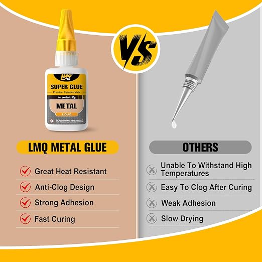 Metal Super Glue Liquid, Clear Instant Cyanoacrylate Adhesive for Metal Repair, All Purpose CA Glue for Shoe Ceramic Repair Plastic Leather Glass Wood Steel Pottery Porcelain Fletching Waterproof