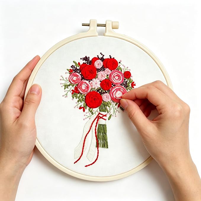 CHIYOSING Embroidery Kit for Beginners Adults, 3 Floral Pattern to Learn Over 30 Different Stitches,Includes Step-By-Step Instructions,Sharp Scissors and 2 Exquisite Hairpins and Multiple Accessories