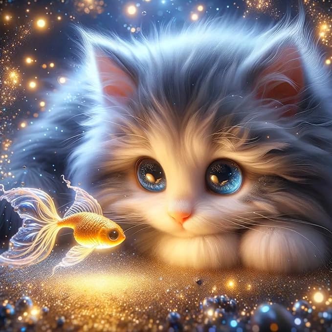 Cat and Goldfish Diamond Art Kits for Adults,Dreamy Diamond Painting Kit for Beginners, Round 5D DIY Dimond art,Full Drill Painting Kit Art and Crafts for Adults Home Wall Decor【13.8x13.8inch】