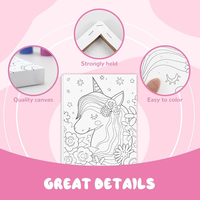 goldentime 3 Framed Canvas Paint by Numbers for Kids Ages 6 8 10 12 –Easy Paint by Numbers Kit for Kids and Adults –Unicorn Painting Kit for Girls, Mermaid Crafts for Girls Ages 6-8-12…