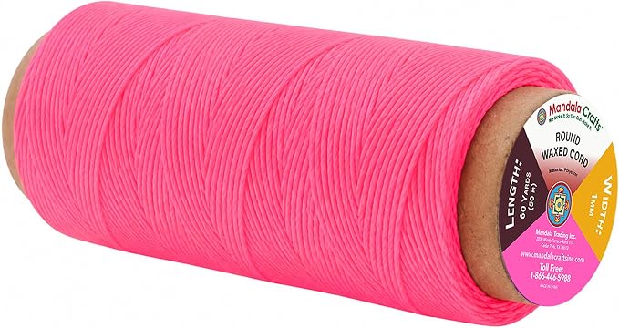 Mandala Crafts 50M 1mm Hot Pink Round Waxed Thread for Leather Sewing