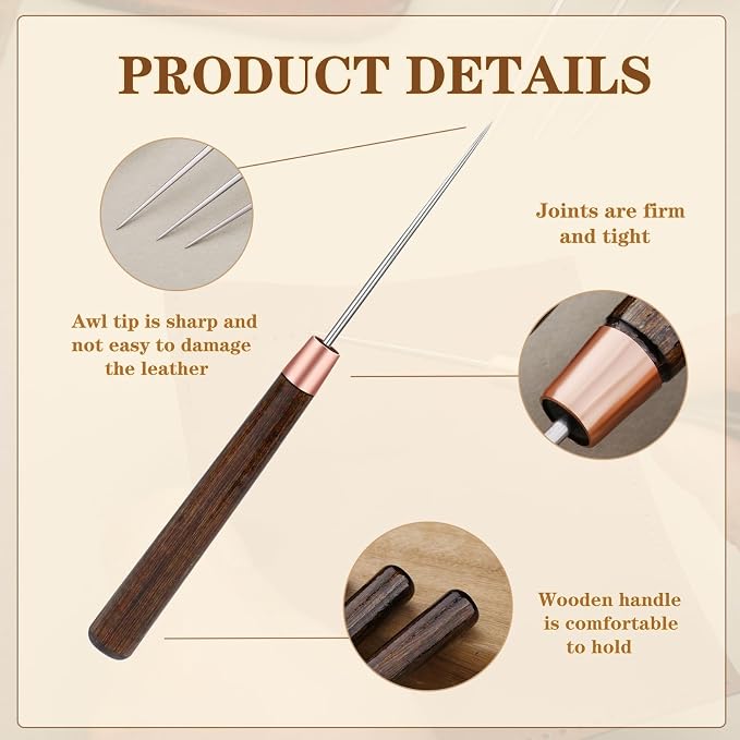 ZXIIXZ 6 Pcs Scratch Awls with Wooden Handle Leather Stitching Sewing Awl