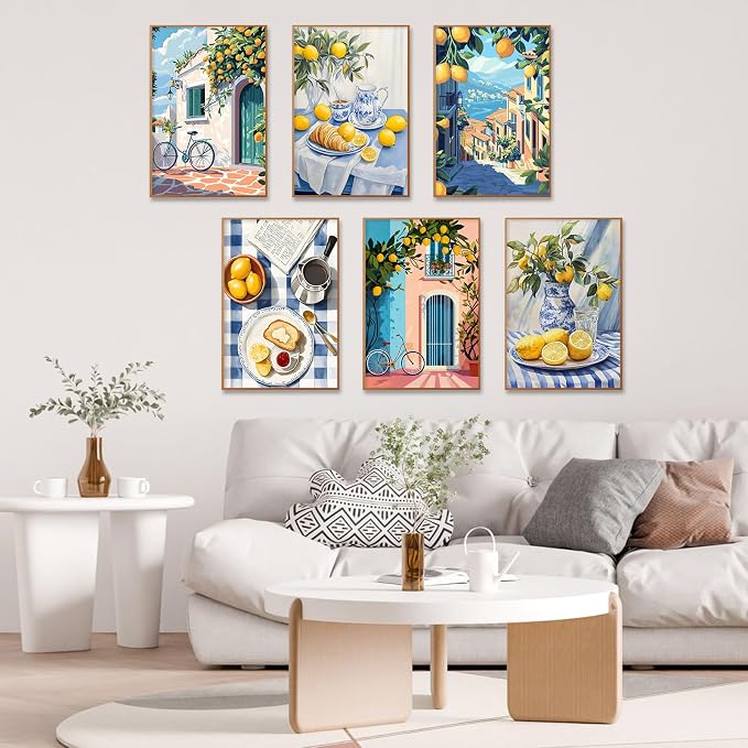 Camocin 6 Pack Paint by Numbers Kit for Adults, Lemon Canvas Painting Set | 8x12 Inch, DIY Acrylic Painting Craft Kit for Beginners without Frame, Relaxing Creative Hobby, Home Wall Decor, Gift