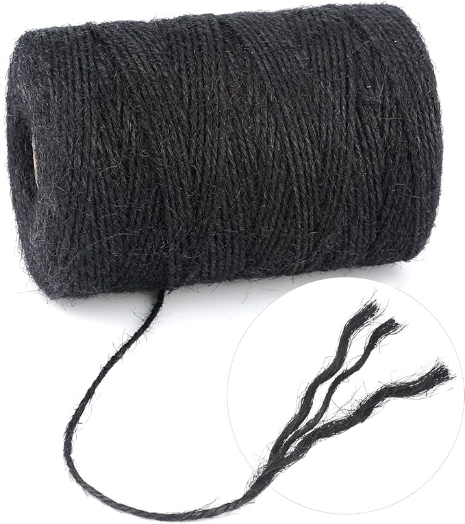 KINGLAKE Natural Jute Twine - 656 Feet, Arts & Crafts, Christmas, Durable Packing String, Black