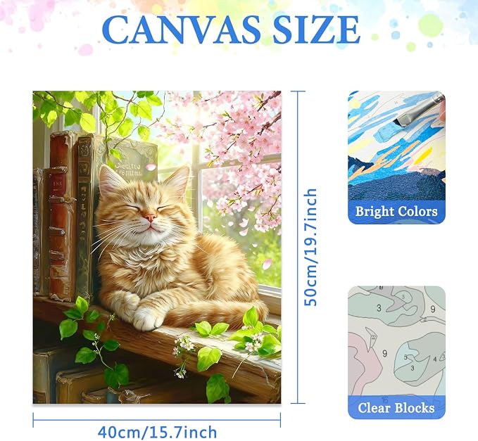 MIRCVSH Cat Paint by Numbers Kit for Adults on Canvas,Cat Sleeping on Windows Paint by Number Kits for Adult Beginners,Unframed Acrylic Oil Painting Art Kit Crafts for Home Wall Decor 16x20 Inch.