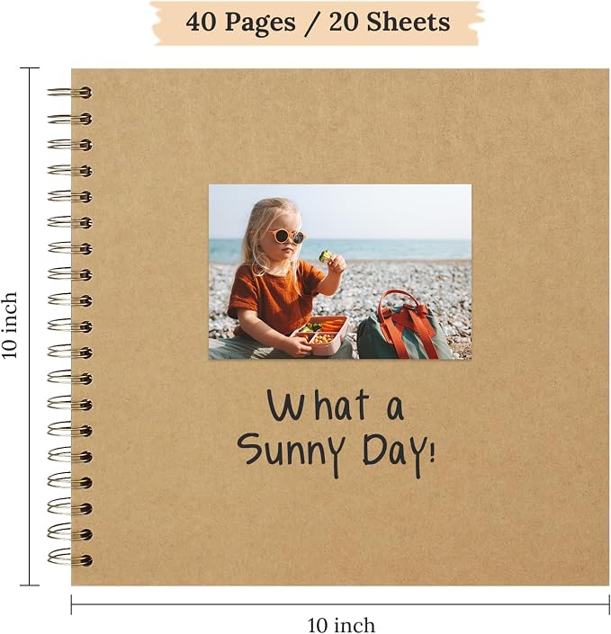 Scrapbook Photo Album 10"x10" 20 Sheets 40 Pages Hardcover Kraft Paper
