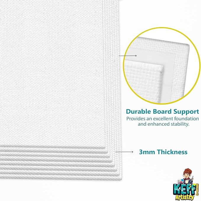 KEFF Canvas for Painting - 5-Pack 8x10 Canvas Value Pack - 100% Cotton Triple Primed Small Canvases for Painting. Mini Canvases Bulk Set for Acrylic, Oil, Watercolor&Tempera - Art Supplies for Adults