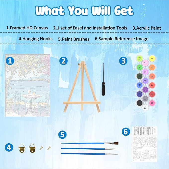 MAXBYE Framed Paint By Numbers Kits for Adults with Wooden Easel, DIY Landscape Adult Paint by Number Kits, Oil Acrylic Paintings Kit for Beginners Gift Home Wall Garden Decor 10×14 Inch