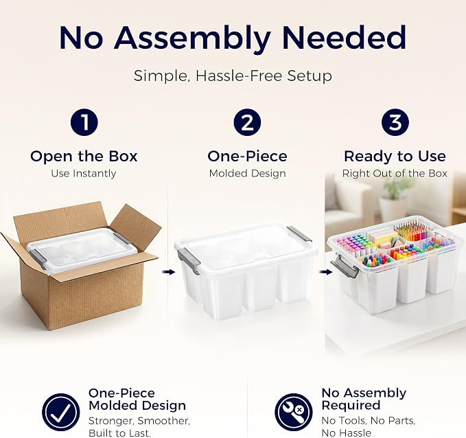 17QT 2Packs Clear Marker Organizer – 6 Detachable Inserts, Stackable Craft Organizers and Storage, Art Supply Organizer for Markers, Crayon, Pencils, Pens and Craft Supplies