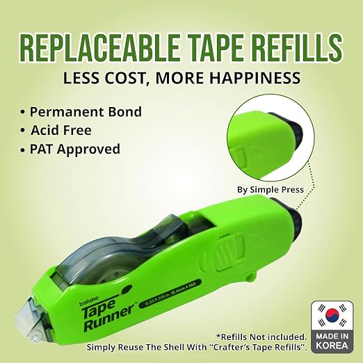 TAPE RUNNER - Double Sided Adhesive with Dispenser Roller Included - Permanent, Sticky, Transparent - Ideal for Scrapbooking, Crafts & More - Retractable (315 inches per Cartridge), 20 Cartridge