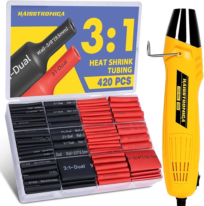 haisstronica 420PCS Heat Shrink Tubing Kit with 350W Mini Heat Gun