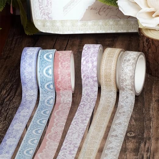 Lace Patterns Washi Tape Set 12 Rolls Decorative Paper Sticker | for Planner Scrapbook Journal DIY Arts Craft