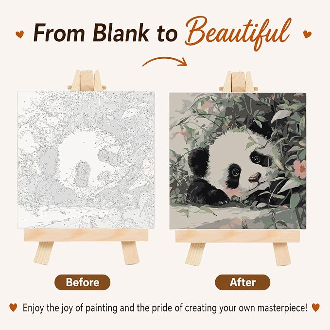 AUKELHJ Framed Paint by Numbers Kit for Adults, Panda, 10x10 inch