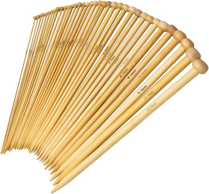 36PCS Bamboo Knitting Needles Set, BetyBedy Single Pointed Knitting Needles, 9 Inches Length Knitting Crochet Supplies for Beginners Handmade (18 Sizes from 2.0mm-10.0mm)