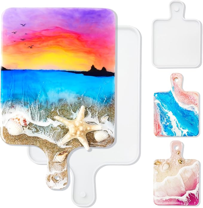 HeyClear 2Pcs Resin Tray Molds, Silicone Epoxy Resin Molds Cutting Board for Coasters, Trays, DIY Crafts, Resina Casting & Home Decoration