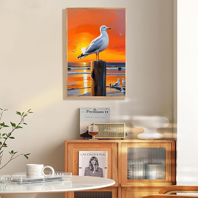 Fountor Seagull Framed Paint by Numbers Kit for Adults Beginner 8x12 Inch