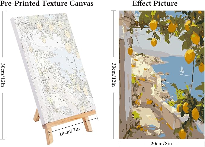 4 Pack Framed Paint by Numbers Kit for Adults Lemon Tree with Wooden Easel | With Frame Canvas 8x12 IN, For Adults Beginner, DIY Acrylic Painting Lemon, Stress Relief Craft Kits, Home Wall Decor Gift