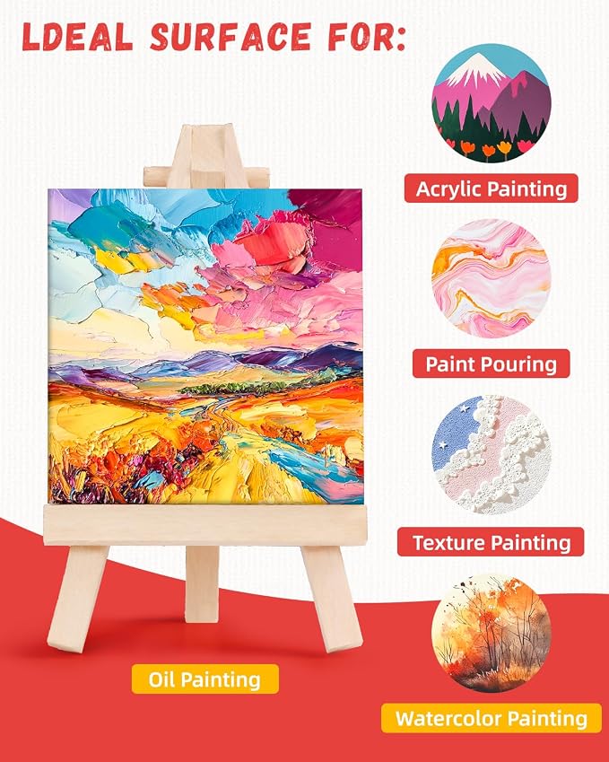 Simetufy 72 Pcs 4x4inch Mini Canvas Boards for Painting, Square Art Panels | 100% Cotton Primed Acid Free Blank for Oil,Watercolor,Acrylic Paint, Collage Art Projects