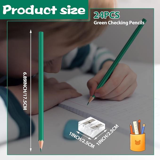 24 Pack Green Colored Pencils for Kids, Pre-sharpened Art Pencils Back to School Supplies Set, Drawing Sketching Pencils for Students, Teachers, Classroom