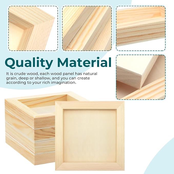 FSWCCK 15 Pack 6 x 6 inch Wood Panel Boards, Unfinished Wood Canvas Panels for Crafts, Painting Canvas, DIY Art Projects, Pouring, Arts Use with Oils, Acrylics