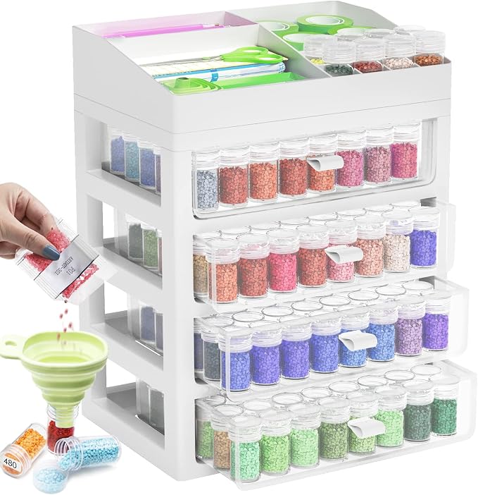 ARTDOT Diamond Painting Accessories Boxes, 192 Pieces 5D Diamond Painting Adult Pictures Storage Box with Case Funnel Stickers