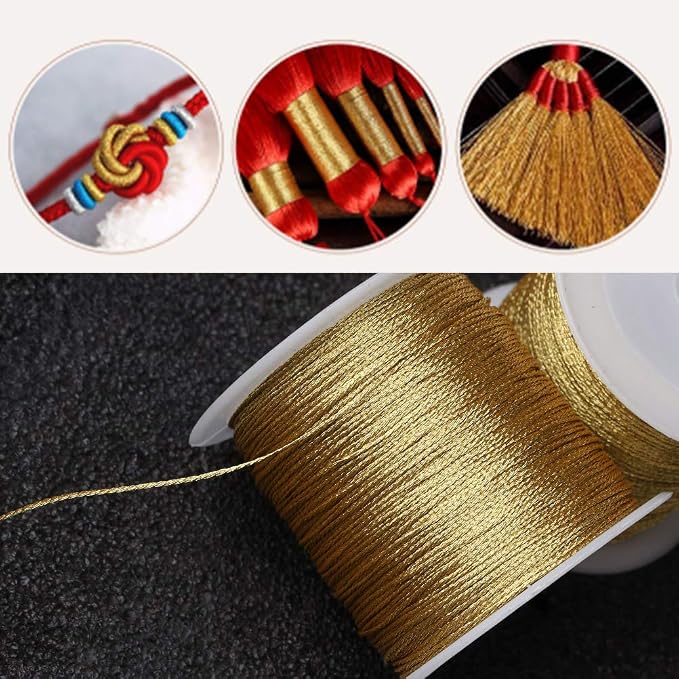 218 Yards/656 Feet Metallic Cord Gold Twine, 2 Spool Gold Thread String