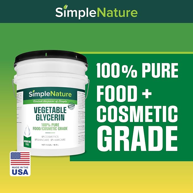 SimpleNature 100% Pure Vegetable Glycerin - 5 Gallon with Easy-Pour Spout - Natural Pure Food/Cosmetic Grade for Skincare, Haircare, Cosmetics, Soapmaking, Crafts - Softening & Moisturizing Humectant