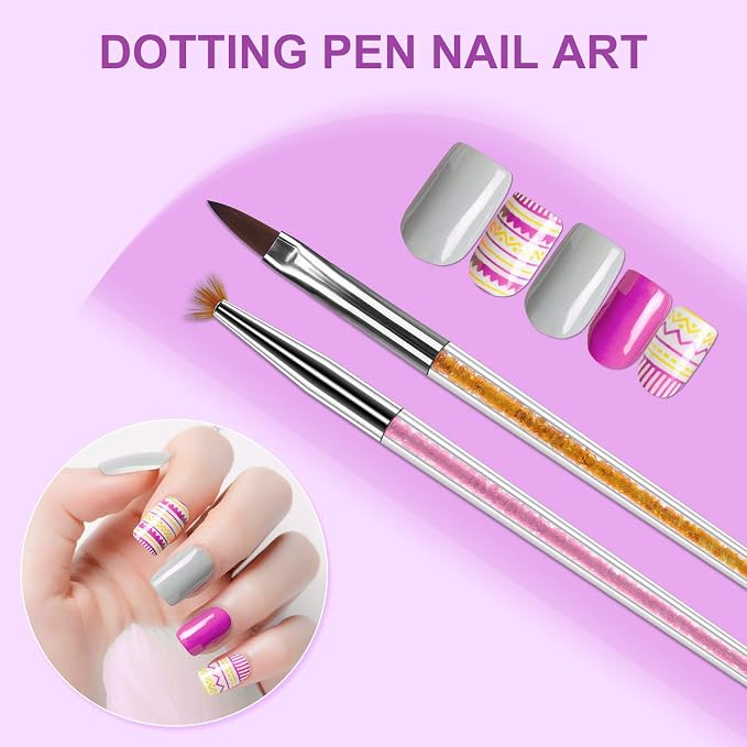 Artdone 9PC Nail Art Brushes Set double-ended, Liner Brush, Dotting Pen, Gel Polish Painting Tools For Nail Art Design