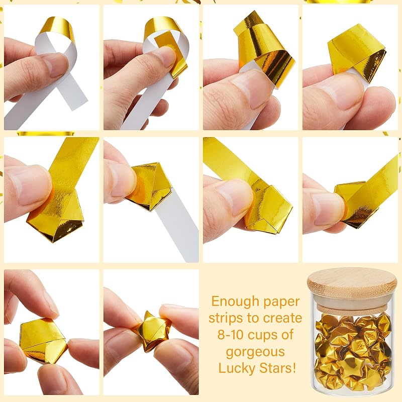 Kigeli 1000 Sheets Origami Star Paper Strips,Gold,Solid Style