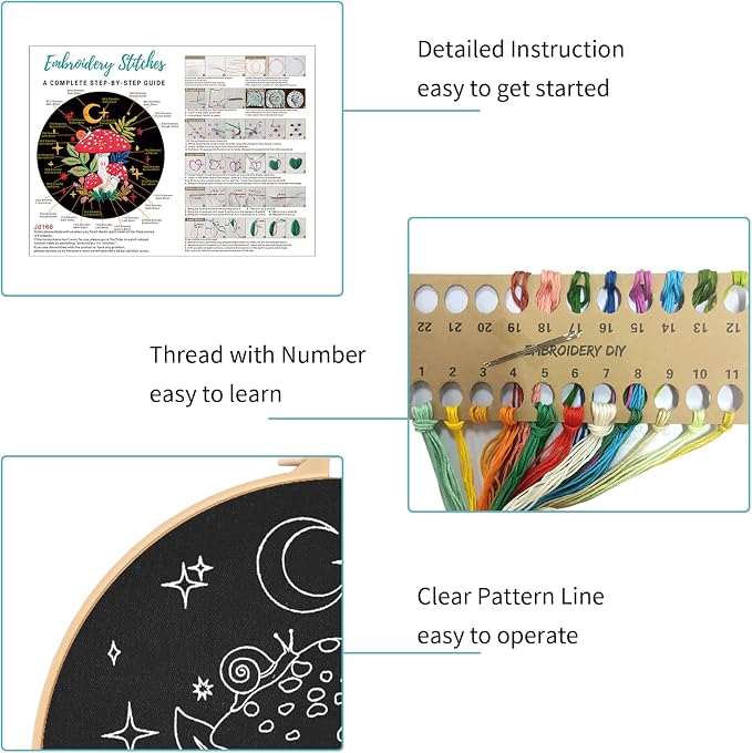 Nuberlic 3 Pack Embroidery Kit for Beginners, Mushroom Cross Stitch Kit