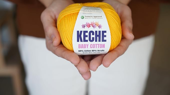 Keche Cotton Yarn, 60% Cotton 40% Acrylic Yarn, Soft Cotton Yarn for Crochet and Knitting, Amigurumi Yarn 1 Skein/Ball 1.76 Oz (50g) / 180 Yrds (165m) - Sand