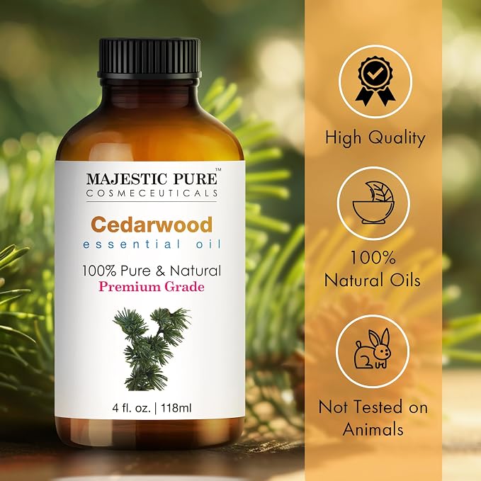 Majestic Pure Essential Oil with Glass Dropper - 100% Pure and Natural - Essential Oils for Diffuser, Aromatherapy, Soap and Candle Making, Cedarwood Essential Oil, Cedarwood Oil, 4 Fl Oz (Pack of 2)