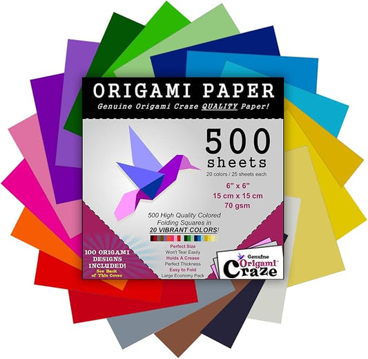 Origami Paper 500 Sheets Premium Quality for Arts and Crafts 6" Square Sheets 20 Vibrant Colours Same Colour on Both Sides 100 Design Ebook Included (See Back of Cover for Download info)