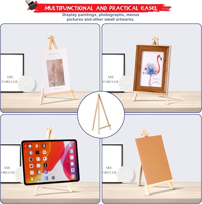 BBTO 30 Pack 12 Inch Tall Wood Easels Tabletop Display Easels Art Craft Painting Easel Stand Wooden Triangle Painting Easel Arts Crafts Tripod Easels for Artist Adults Students(12 x 6 Inch)
