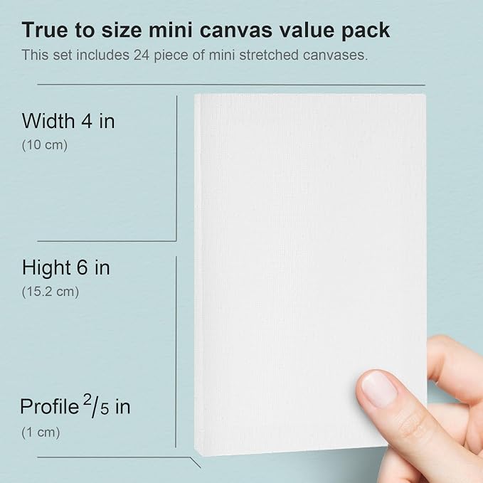 AUREUO Mini Stretched Canvas - 4x6 Inch/24 Pack - 2/5 Inch Profile Small Square Canvas - Gift Set Bulk Pack Canvases for Acrylic Painting & Craft