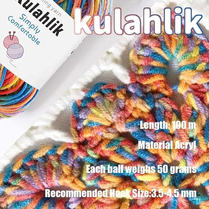 250g(5x50g) Acrylic Yarn for Crochet/Knitting, Colorful Gradient Yarn Thread, 5 Rolls Skeins, Perfect for Any Knitting Crochet and Crafts Mini Project