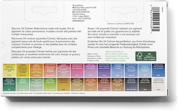 Winsor & Newton Cotman Watercolor Paint Set, 24 Half Pan Painting Plus Set | Introductory Watercolor made with Fine Art Pigments, Perfect for Beginners, Lightfast & Permanent, Good Tinting Strength