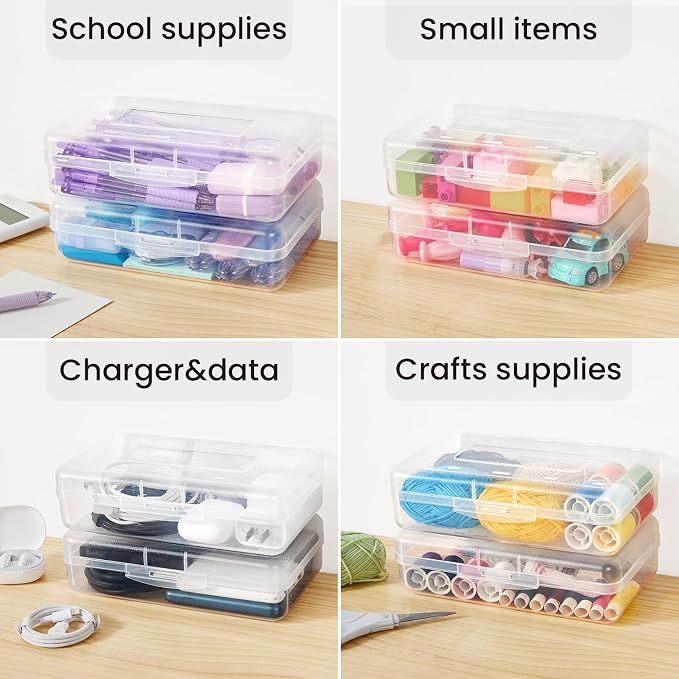 Sooez Plastic Pencil Case Box 6 Pack, Large Crayon Maker Pen Organizer