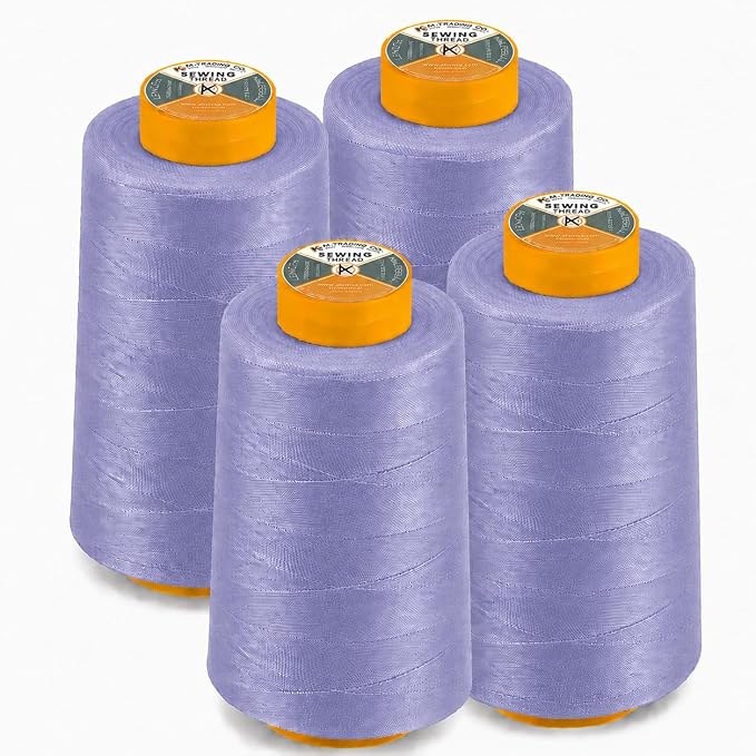 AK TRADING CO. 4-Pack Periwinkle All Purpose Sewing Thread Cones (6000 Yards Each) of High Tensile Polyester Thread Spools for Sewing, Quilting, Serger Machines, Overlock, Merrow & Hand Embroidery